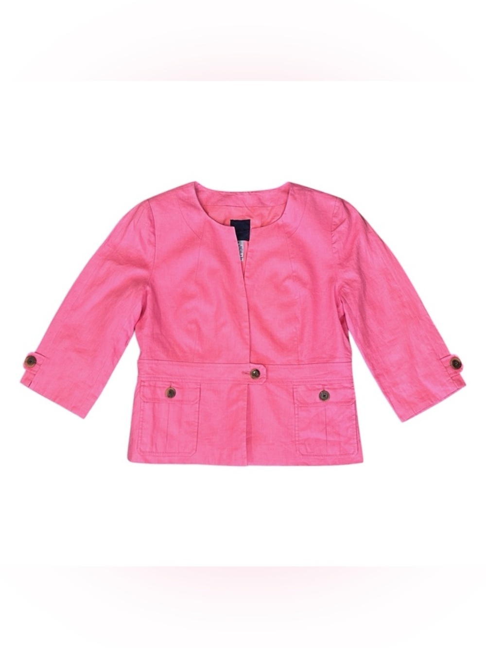 VTG J.Crew 100% Linen Cropped 3/4 Sleeve Blazer Jacket Bubblegum Pink Women’s 8